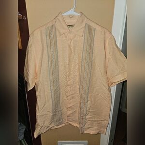 The Havanera Co Shirt Men's Size Medium Peach Bongo Embroidered Collared